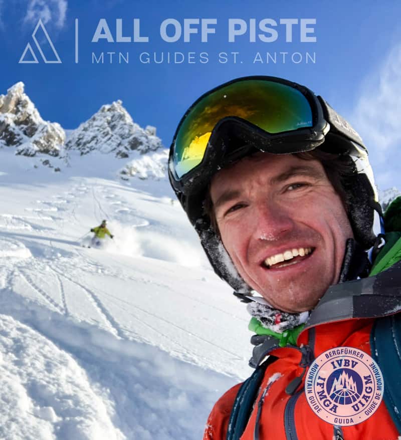 Skier in the deep powder of the Schindlergart west side in St. Anton am Arlberg